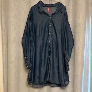 Ruby Ribbon Navy Casual Button-Down Shirt Dress